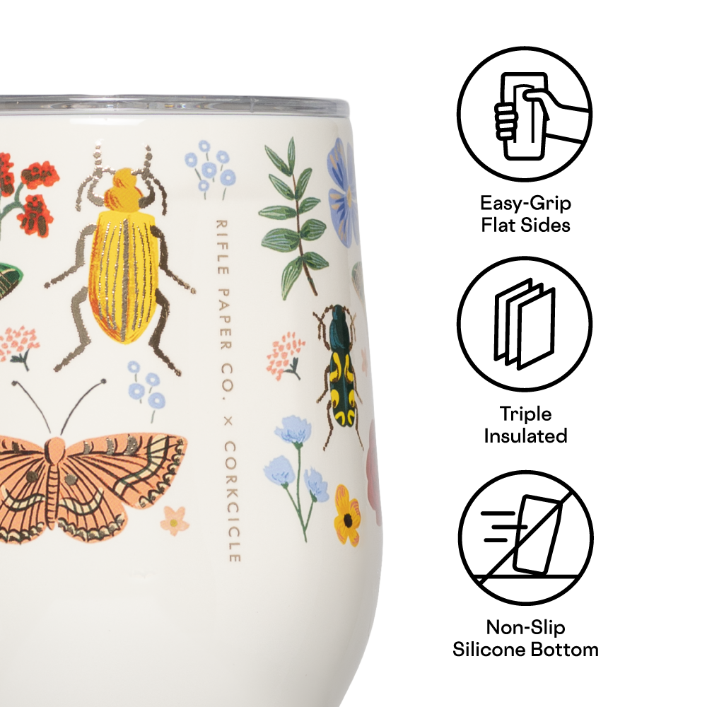 Corkcicle x Rifle Paper Co. “Curio Cream”- 12oz Stemless Tumbler