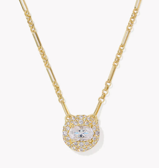 Kendra Scott Bella Short Pendant Necklace-Gold White CZ