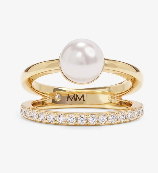 Melinda Maria “Perfect Pearl” Stacked Ring-Gold