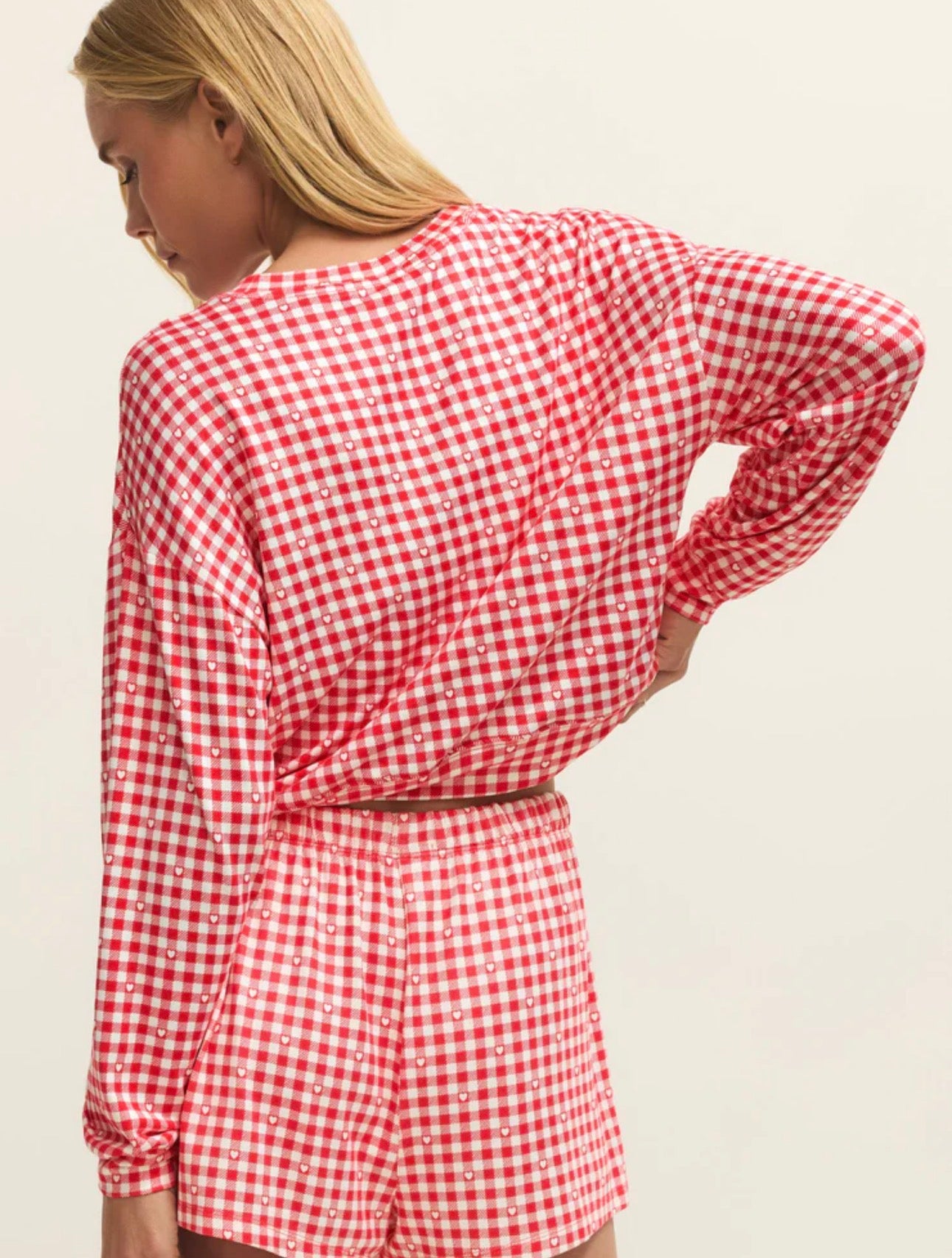 Z Supply Bisous Gingham PJ L/S Top - Kiss Me Red