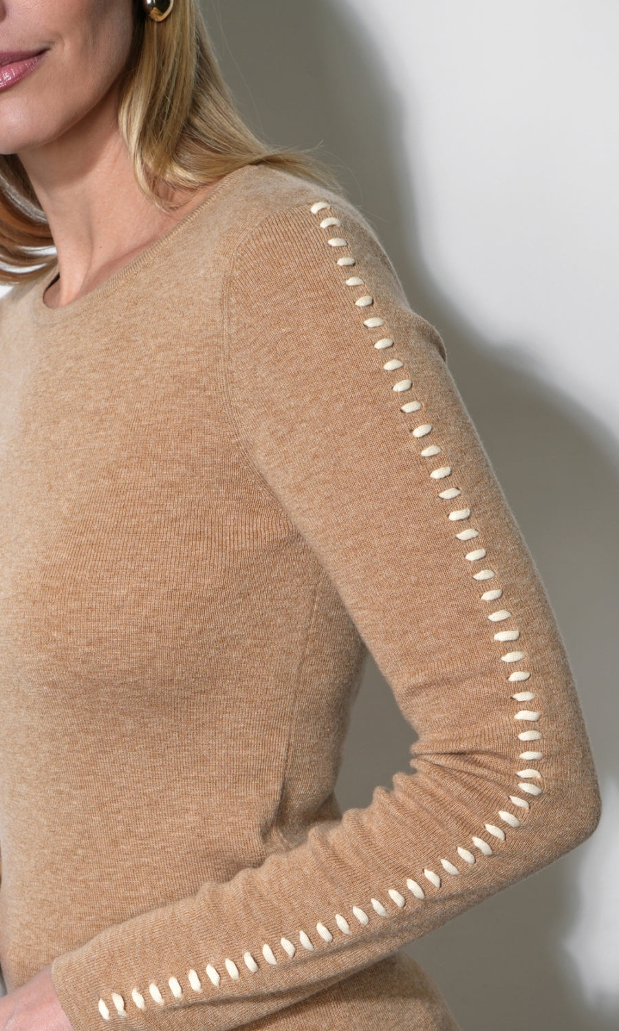 Greylin "Clementine" Whip Stitch Knit Top-Light Camel