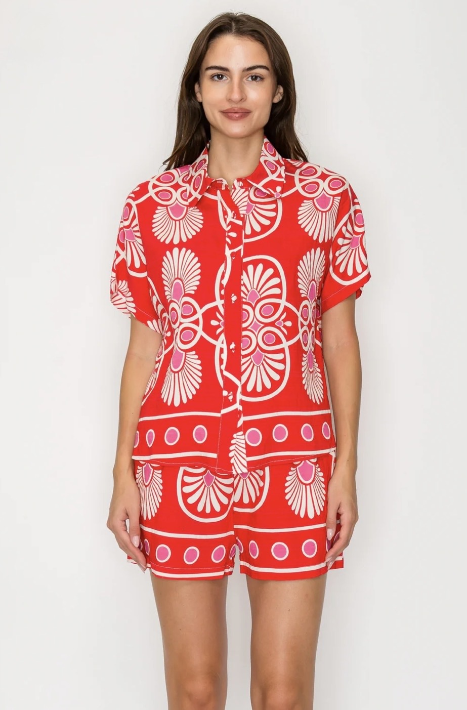 Meet Me in Santorini "Festival Medallion" Set-Bright Coral