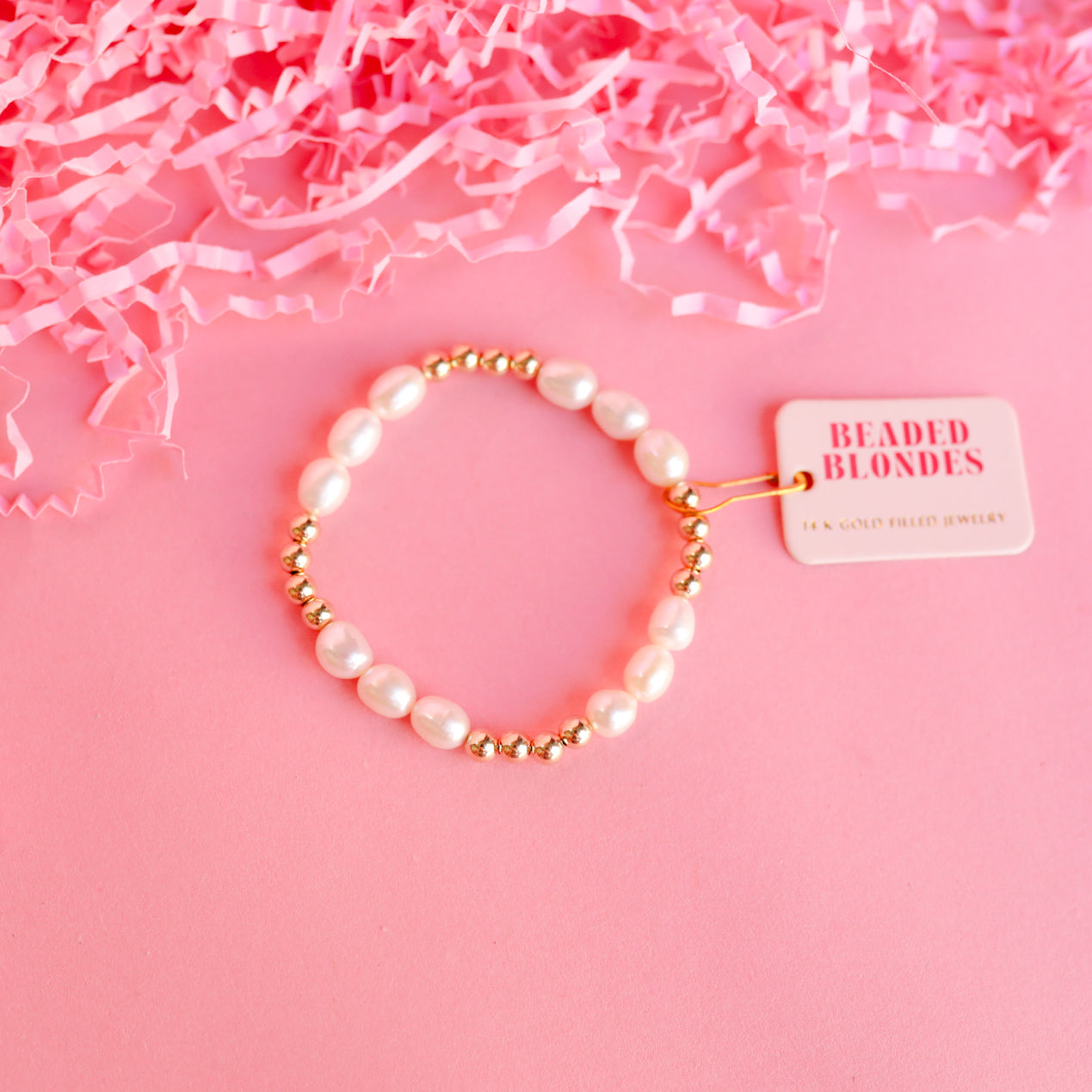 Beaded Blondes "Willow" Pearl  Gold Bracelet -Standard 6.75"