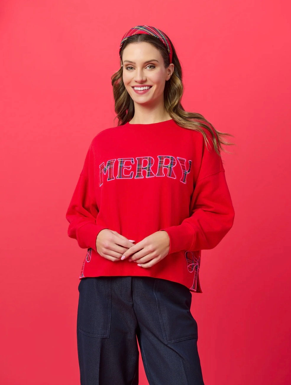 Shiraleah "Merry" Plaid Relaxed Sweatshirt-Red
