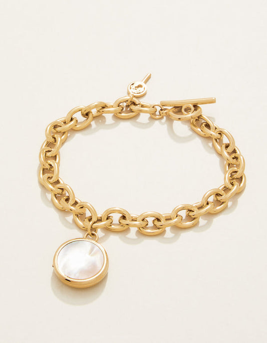 Spartina 449 Mini Round Locket Toggle Bracelet 8"-MOP
