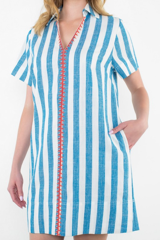 THML "Kimber" S/S Striped Dress-Blue/White