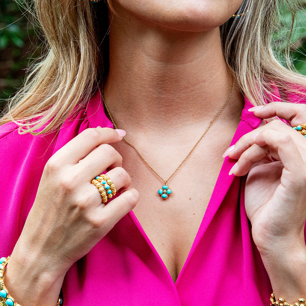 Capucine de Wulf “Berry Clover” Double Sided Charm Necklace, 16"+2" - Turquoise