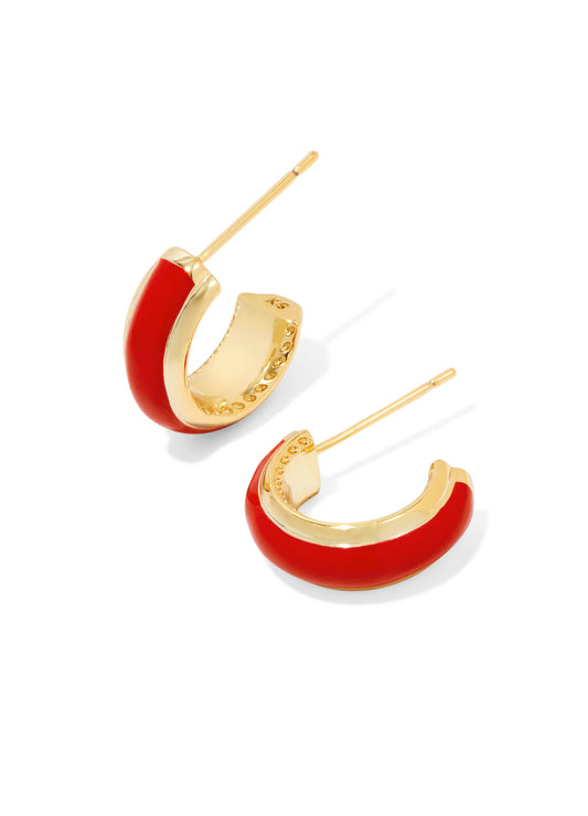 Kendra Scott Ainsley Huggie Earring-Gold Red Enamel