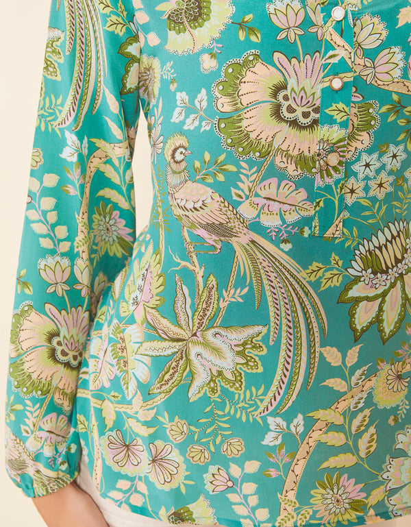 Spartina 449 Cora Silk Blouse-Mystic Moss Bird