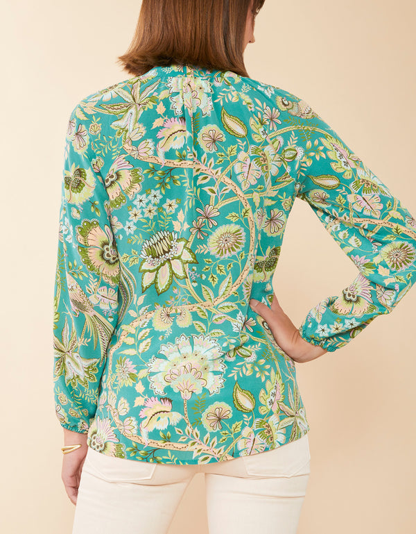 Spartina 449 Cora Silk Blouse-Mystic Moss Bird