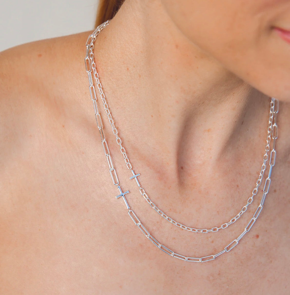 Rizen Mini Chain Breaker Cross Necklace-Silver
