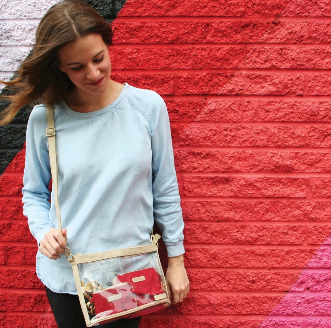 Capri Designs Small Crossbody-Clear with Tan/Gold