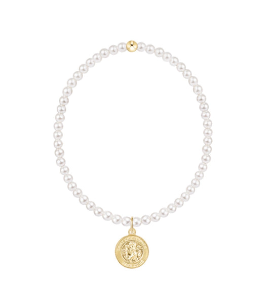 Enewton "Classic Pearl" 3mm Bead Bracelet- Protection Gold Disc