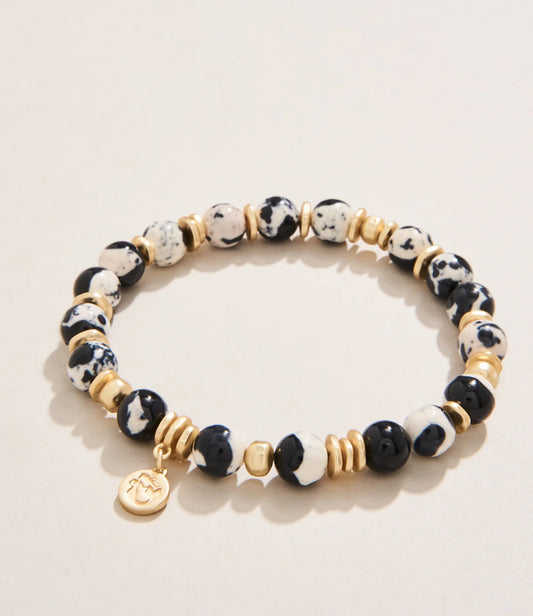 Spartina 449 Stone Stretch Bracelet 8mm-Marbled Black