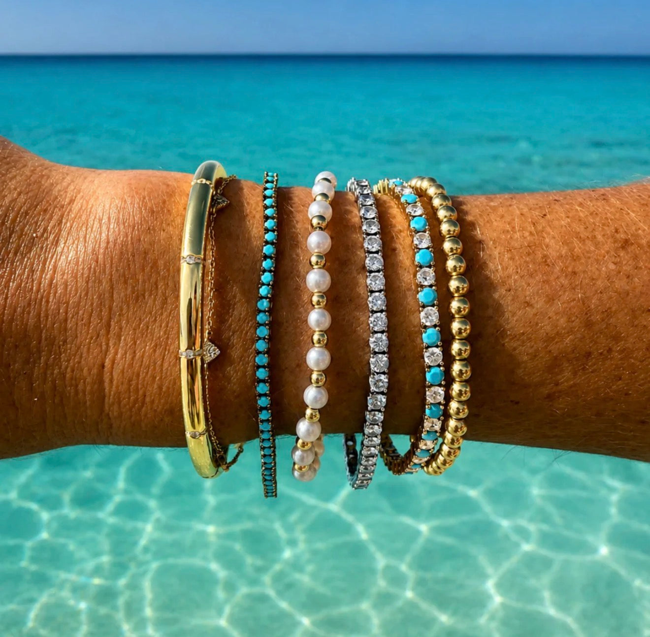LeMel Dee Alternating Turquoise & CZ Tennis Bracelet-Gold