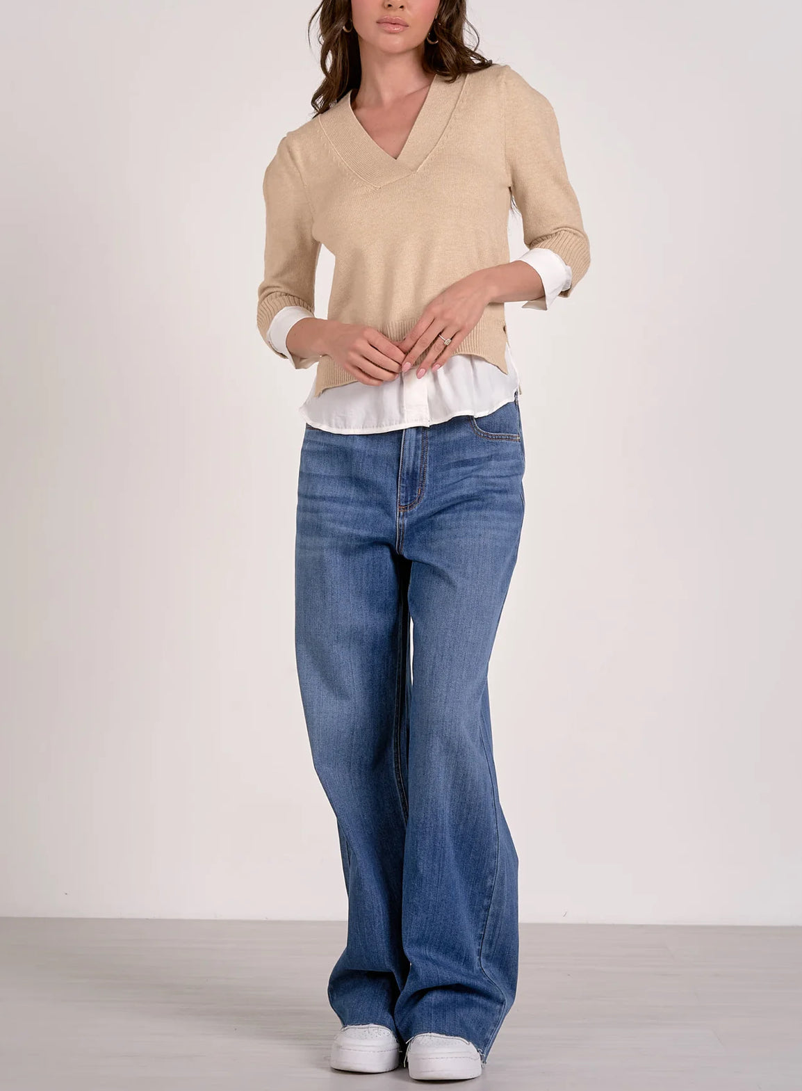 Elan "Monahans" Layered Sweater -Natural