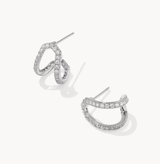 Kendra Scott Daphne Pavé Huggie Earring-Silver White CZ