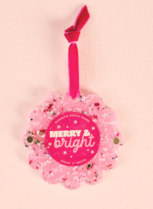 The Darling Effect Holiday Scalloped Frame Ornament-Confetti Pink