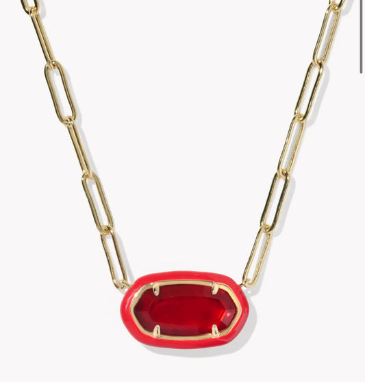 Kendra Scott Elisa Enamel Frame Paperclip Necklace-Gold/Red Illusion
