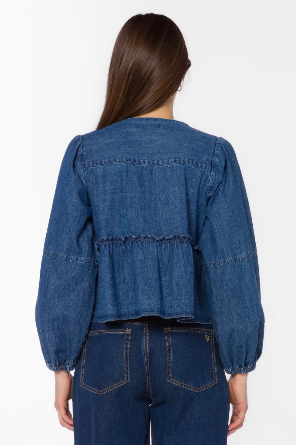 Velvet Heart "Abbie" Tie Front Denim Cardigan-Tokyo Blue