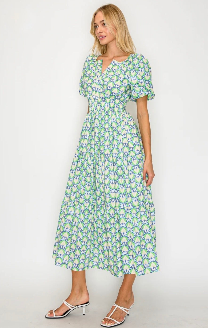 Meet Me in Santorini "Hellenic Petals" Maxi Dress-Green