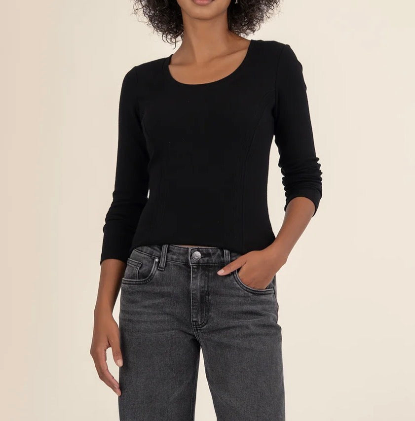 Kut from the Kloth "Anahi" Rib Knit Top- Black