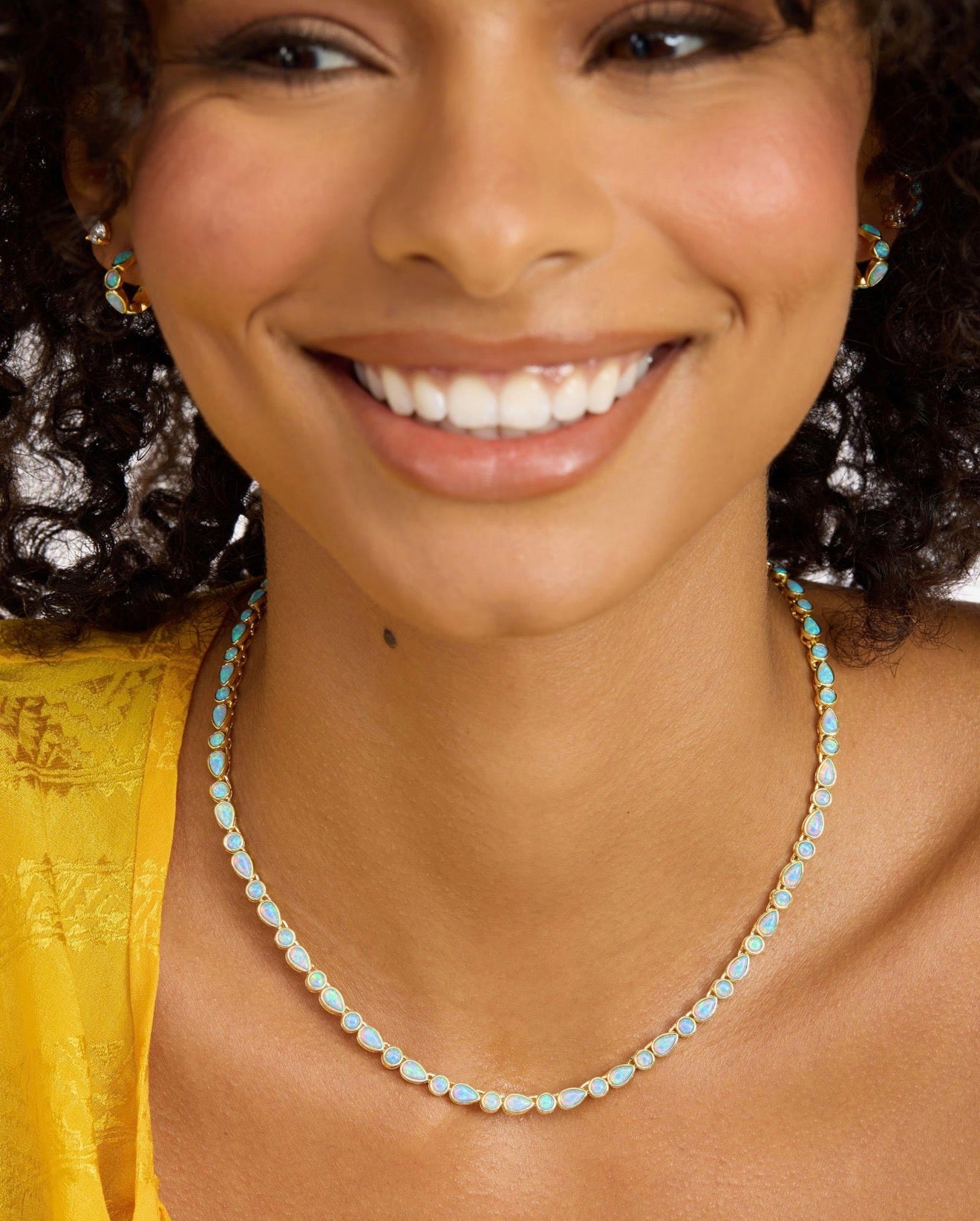 Melinda Maria “Isla” Tennis Necklace Gold/Blue Opal