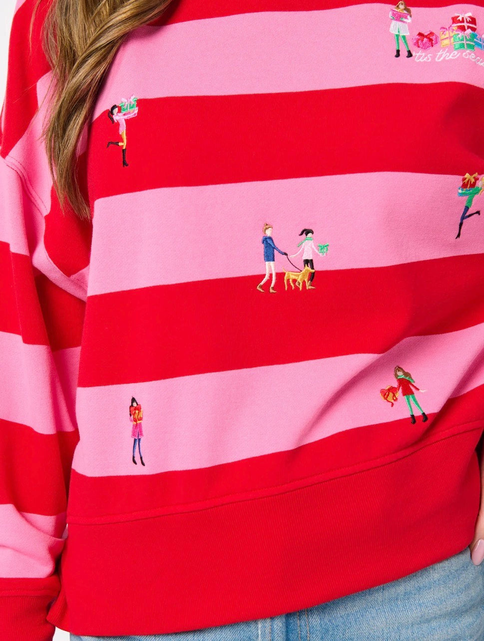 Shiraleah "Gifting" Embroidered Sweatshirt-Red/Pink