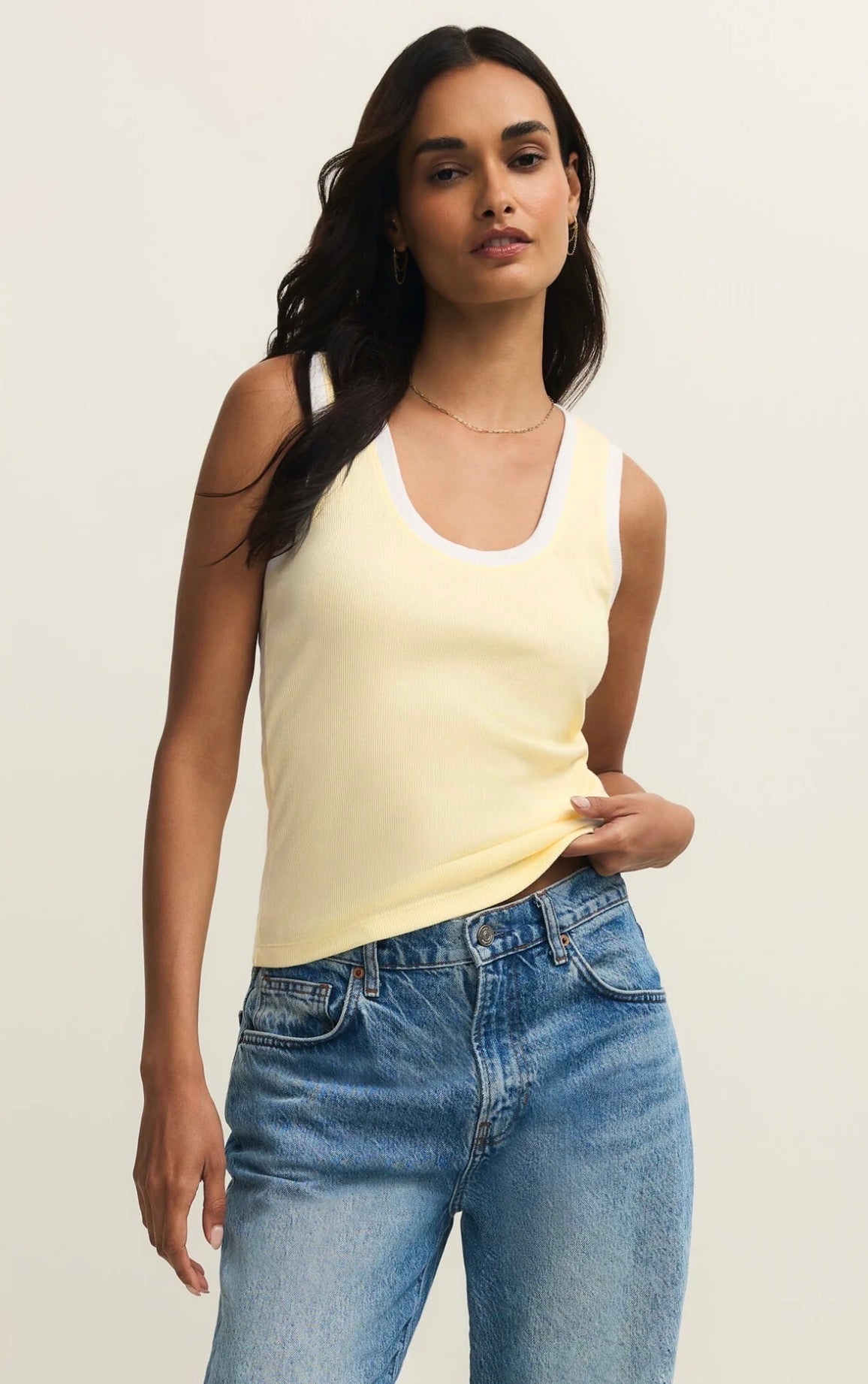 Z Supply Sirena Colorblocked Rib Tank-Pineapple