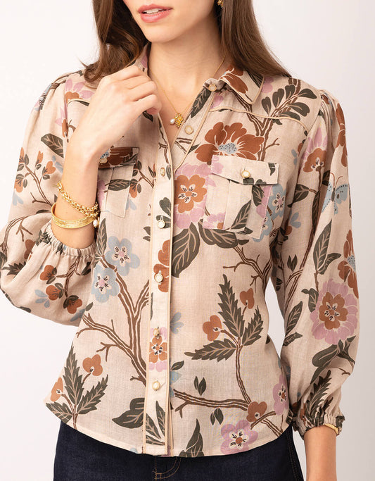 Spartina 449 "Claudette" Blouse-Japonica Floral Cream