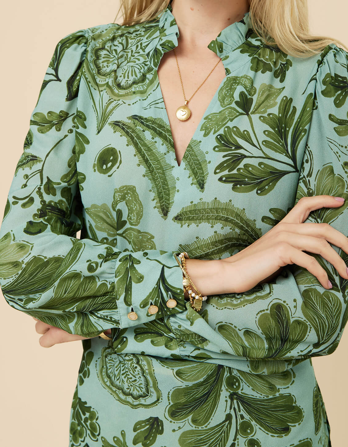 Spartina 449 "Bethany" Blouse-Serpentine Foliage-Pesto