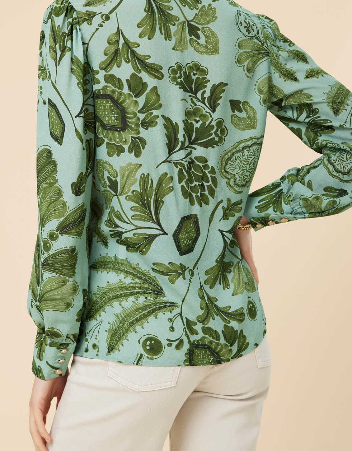 Spartina 449 "Bethany" Blouse-Serpentine Foliage-Pesto