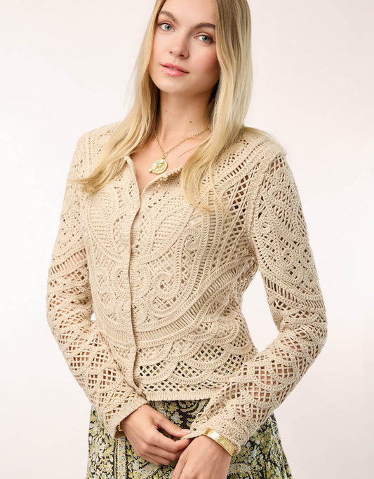 Spartina 449 "Jordyn" Crochet Cardigan-Salted Ash