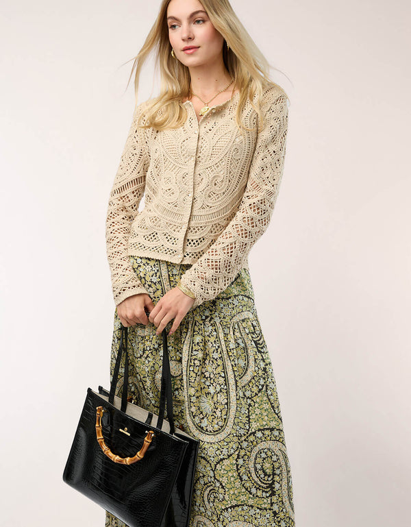 Spartina 449 "Jordyn" Crochet Cardigan-Salted Ash