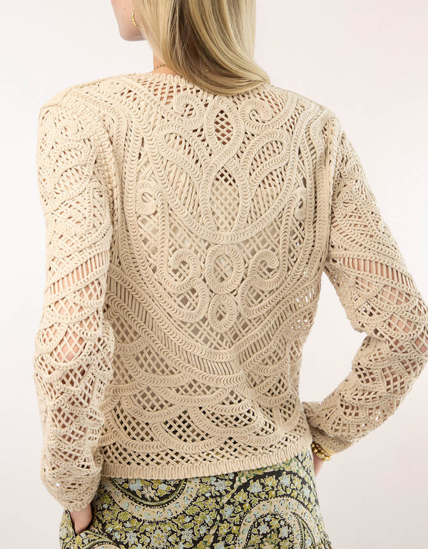 Spartina 449 "Jordyn" Crochet Cardigan-Salted Ash