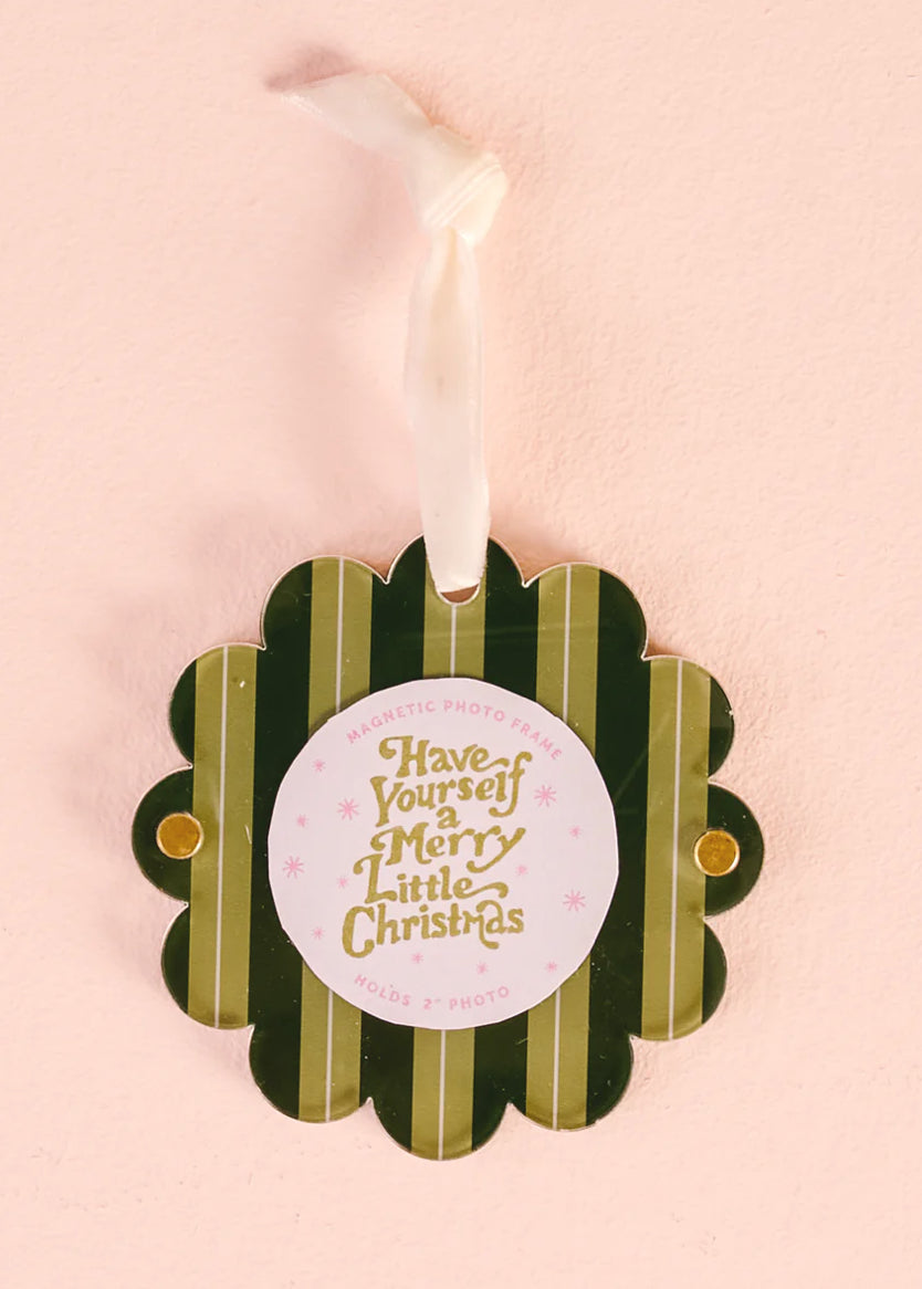 The Darling Effect Holiday Scalloped Frame Ornament-Evergreen Stripes
