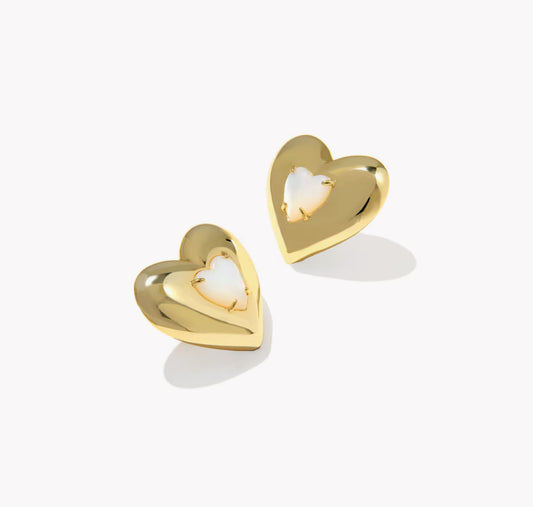 Kendra Scott Sasha Heart Stud-Gold Freshwater Cultured Pearl