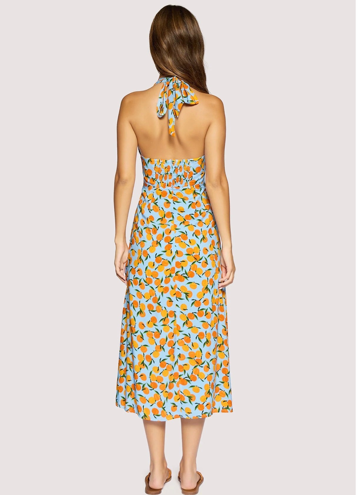Lost + Wander "Citrus Soiree" Midi Dress-Blue/Orange