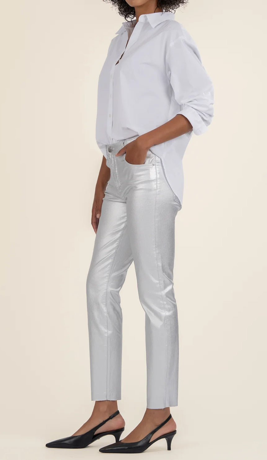 Kut From The Kloth “Charlize” Coated High Rise Cigarette Leg - Silver