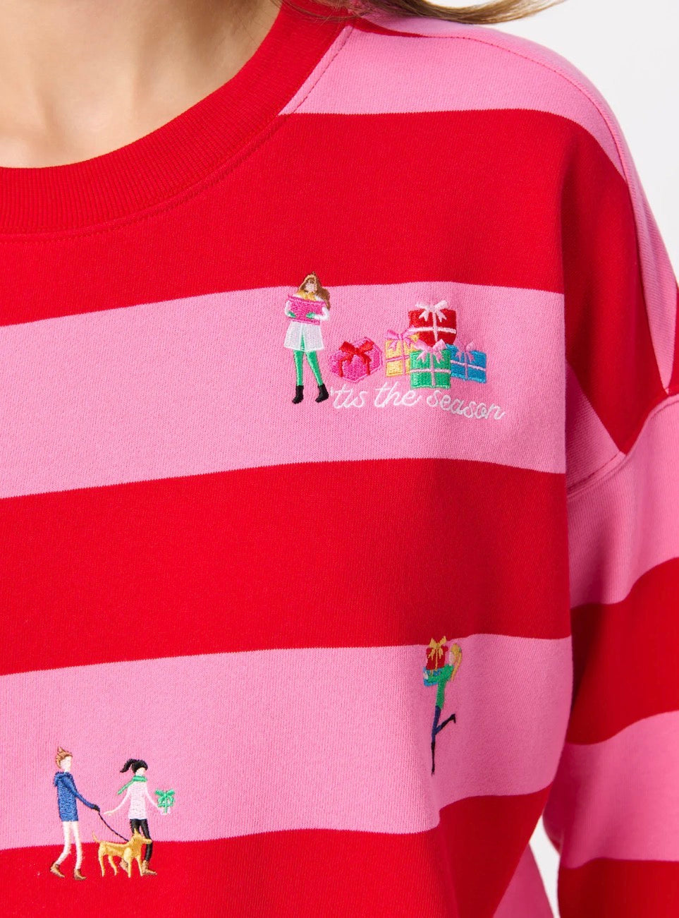 Shiraleah "Gifting" Embroidered Sweatshirt-Red/Pink