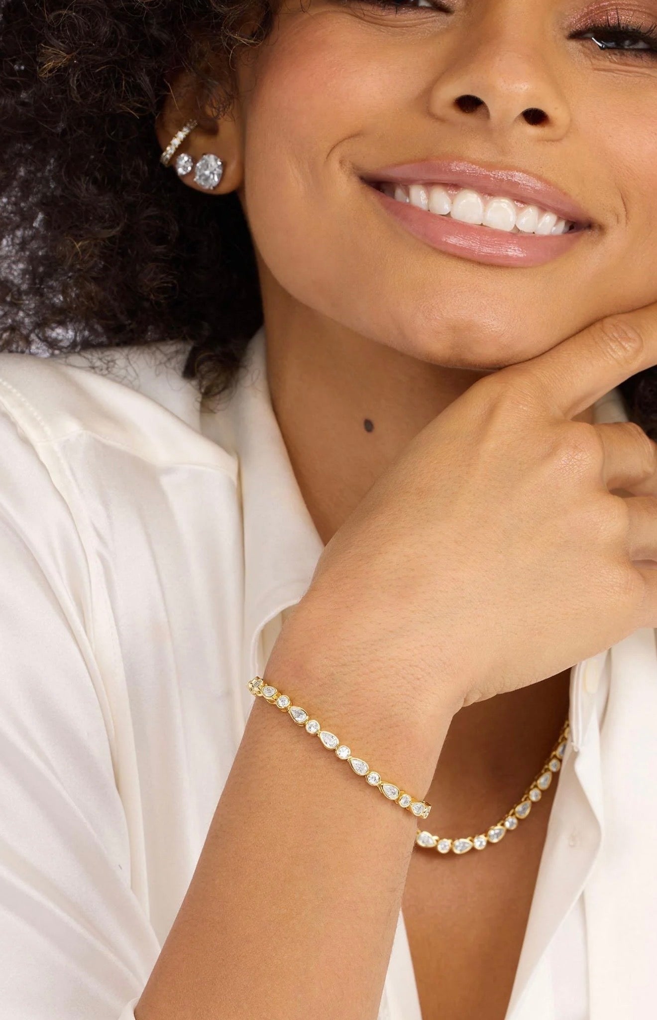 Melinda Maria “Isla” Tennis Bracelet-Gold/White