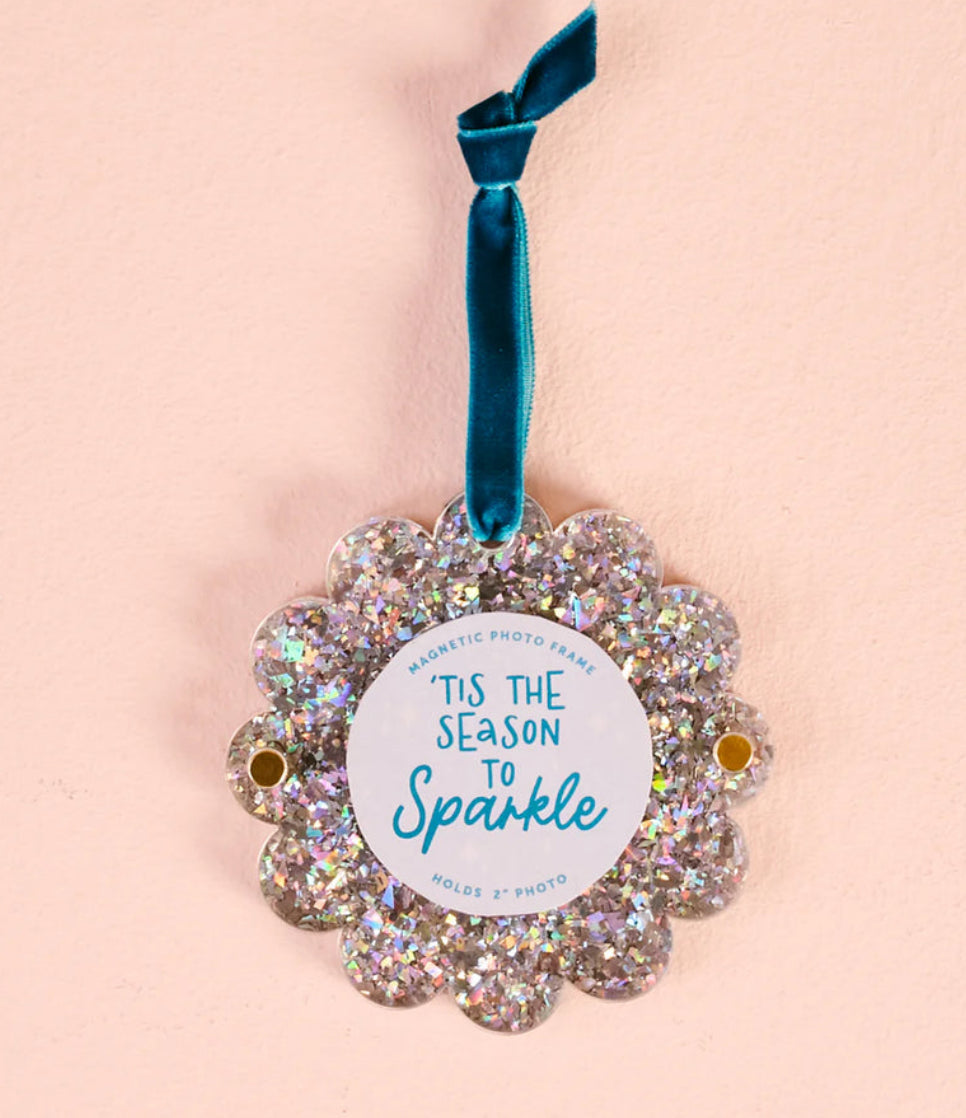 The Darling Effect Holiday Scalloped Frame Ornament-Silver Glitter