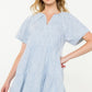 THML "Sonya" Fringe Detail Striped Dress-White/Blue