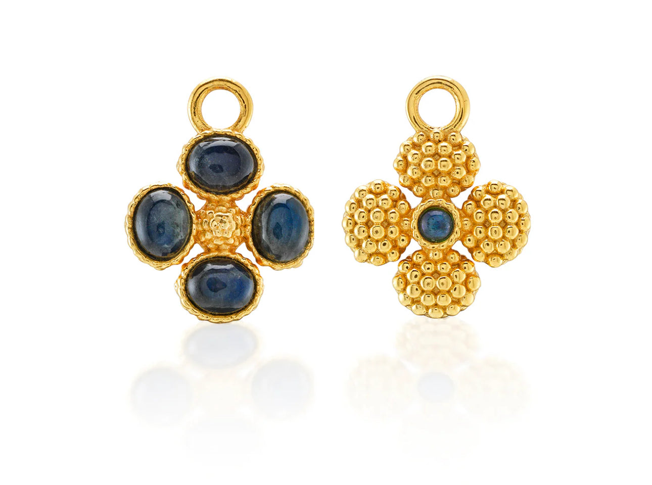 Capucine de Wulf “Berry Clover” Hoop Earrings w/Double-sided Charm-Gold/Blue Labradorite