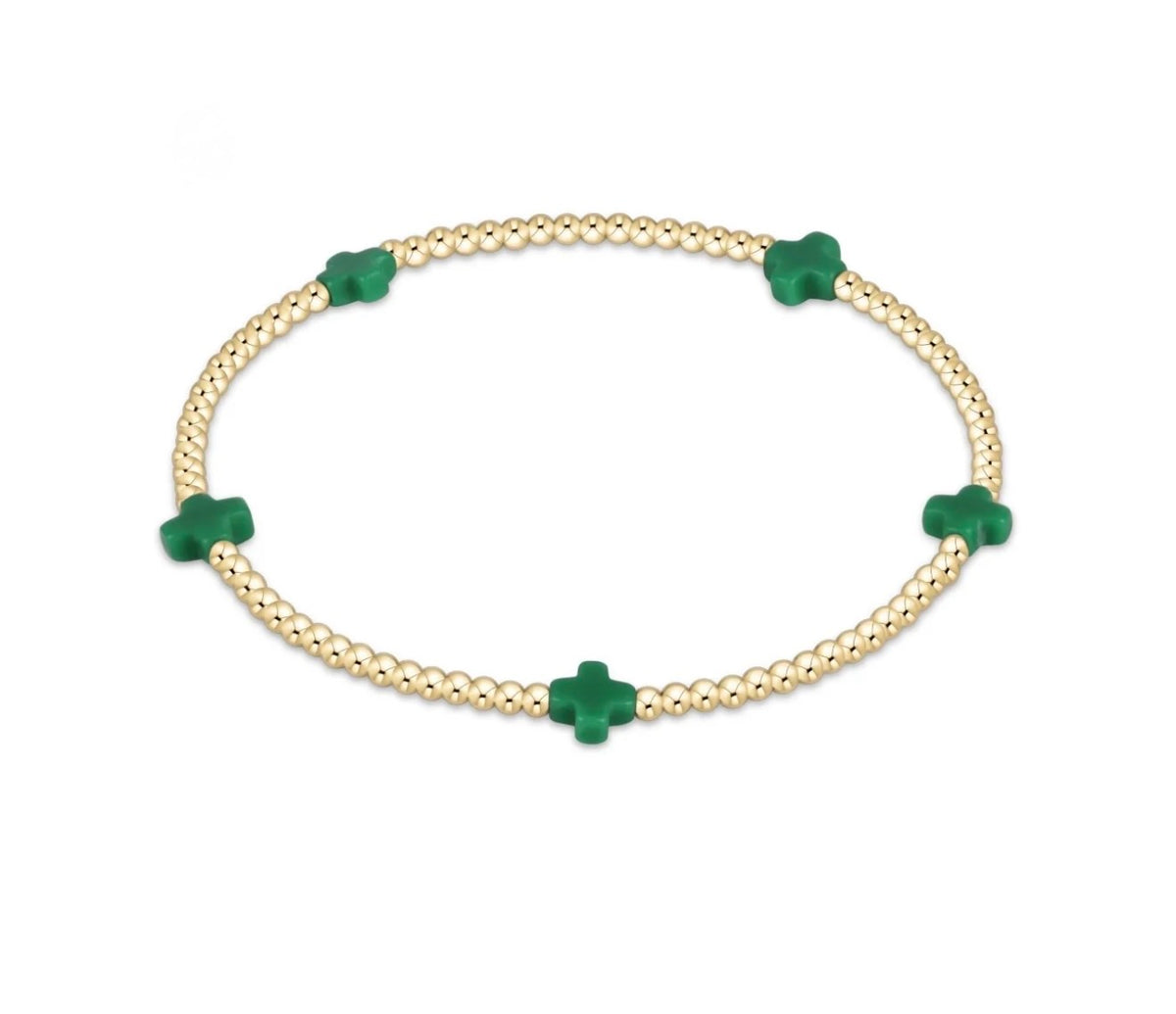 Enewton Signature Cross Small Gold Pattern 2mm Bead Bracelet-Emerald