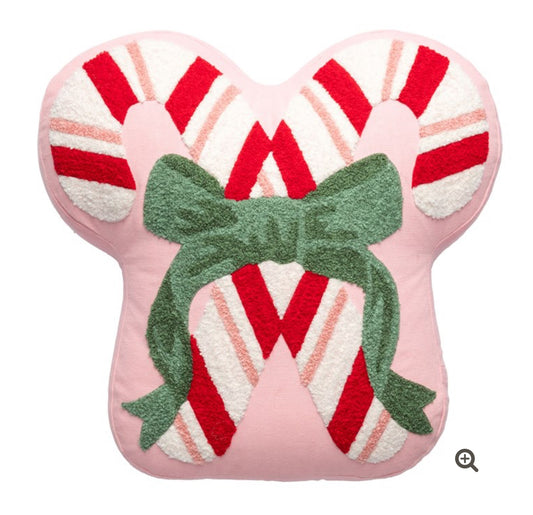 Karma "Candy Cane" Embroidered Pillow-Pink