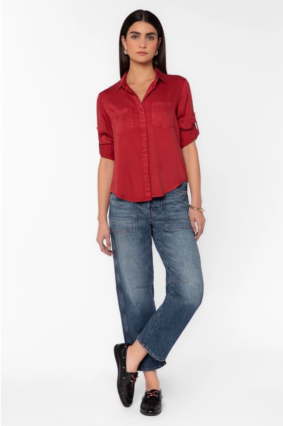 Velvet Heart "Riley" Rolled Tab Sleeve-Festive Red