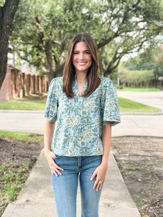 THML "Carter" V-Neck Top-Blue