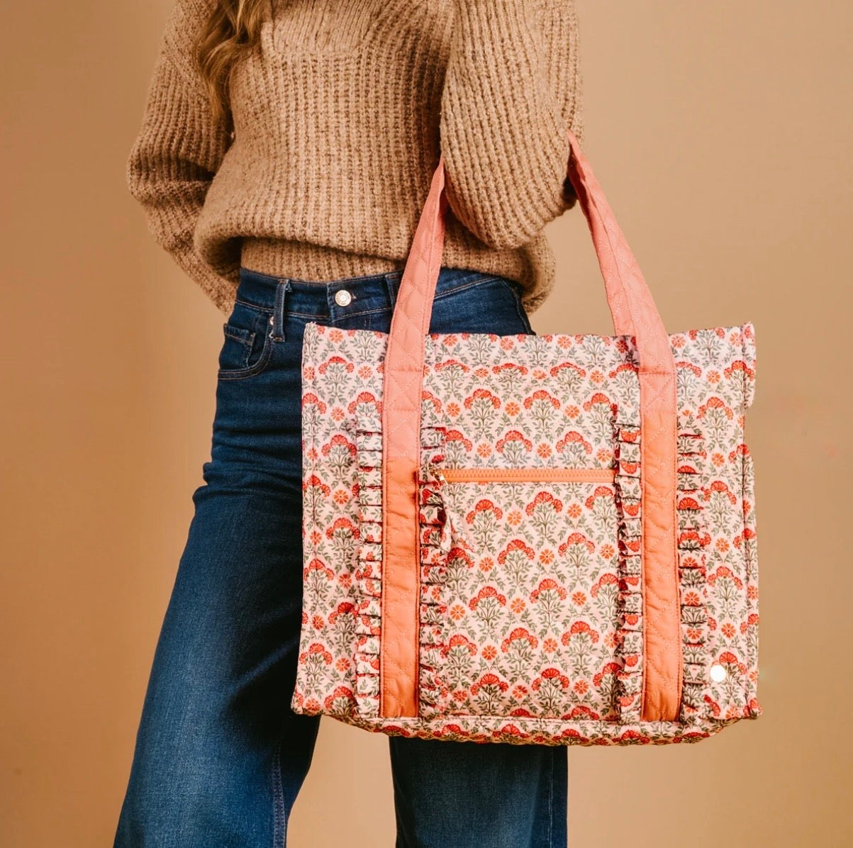 The Darling Effect Everyday Quilted Tote Bag-Everbloom Dusty Rose