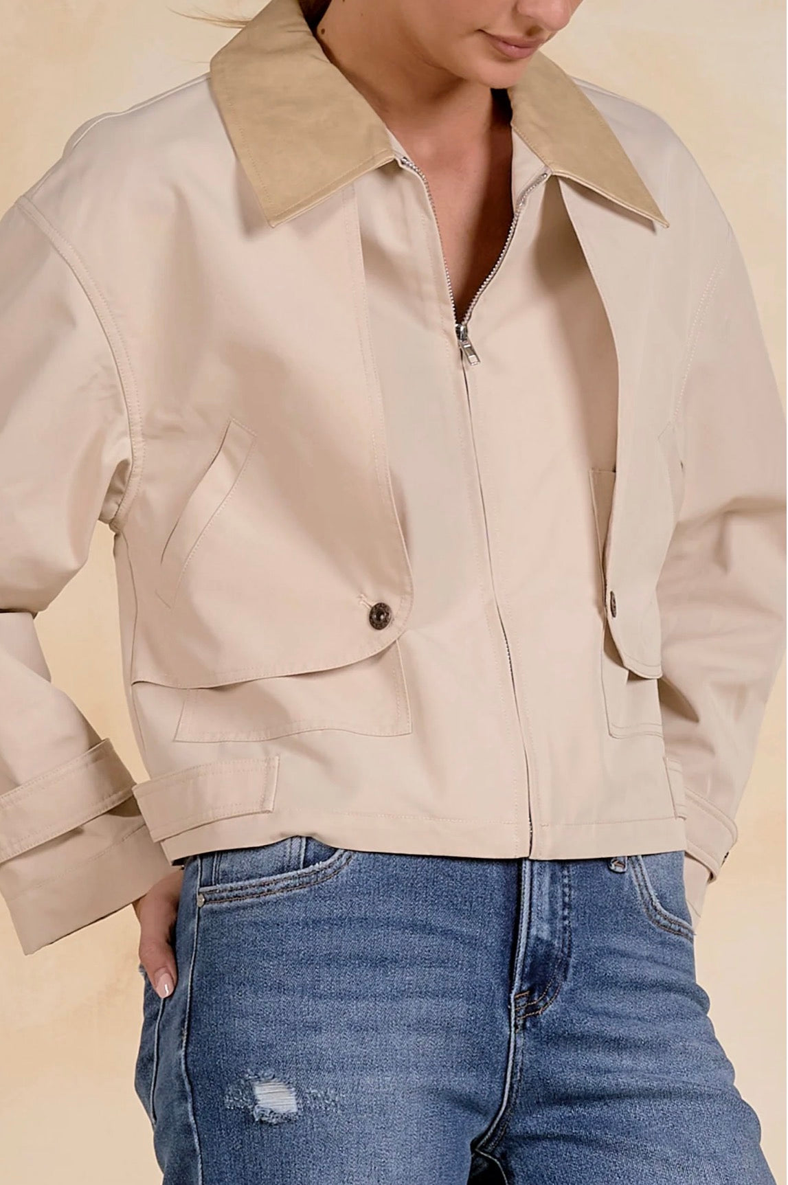 Elan “Gemma” Short Trench Jacket-Natural